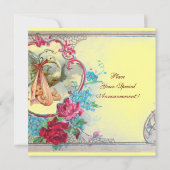 STORK BABY GIRL SHOWER PINK BLAUWE MONOGRAM KAART (Achterkant)