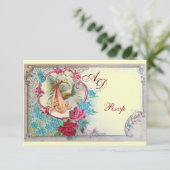 STORK BABY GIRL SHOWER PINK BLAUWE MONOGRAM KAART (Staand voorkant)