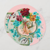 STORK BABY GIRL SHOWER PINK BLAUWE MONOGRAM KAART (Voorkant / Achterkant)