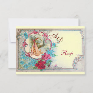 STORK BABY GIRL SHOWER PINK BLAUWE MONOGRAM KAART