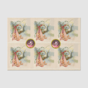 STORK BABY GIRL SHOWER PINK GEM STONE MONOGRAM TISSUEPAPIER