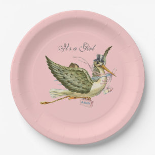 STORK BABY GIRL SHOWER Pink Papieren Bordje