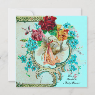 STORK BABY GIRL SHOWER, PINK ROSES EN BLAUWE STROM KAART