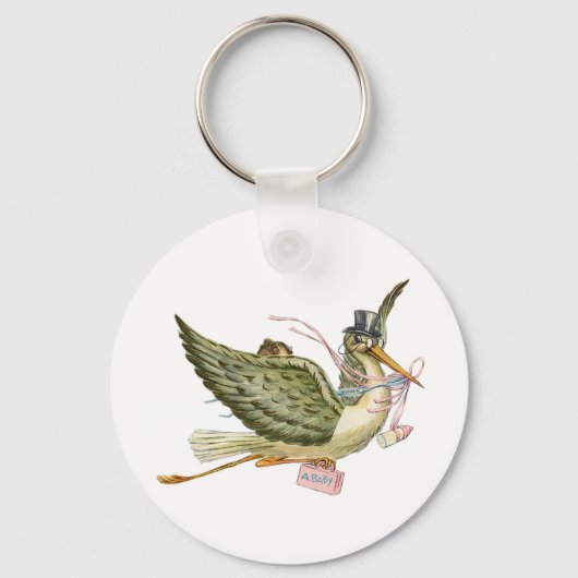 STORK BABY GIRL SHOWER Pink White Sleutelhanger (Voorkant)