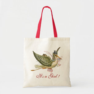 STORK BABY GIRL SHOWER Pink White Tote Bag