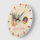 STORK BABY GIRL SHOWER PINKGEM STONE MONOGRAM GROTE KLOK (Hoek)