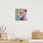 STORK BABY GIRL SHOWER Ruby Gem Stone Monogram Poster (Keuken)