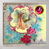 STORK BABY GIRL SHOWER Ruby Gem Stone Monogram Poster (Voorkant)