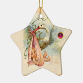 STORK BABY GIRL SHOWER STAR MONOGRAM RED RUBY KERAMISCH ORNAMENT (Links)