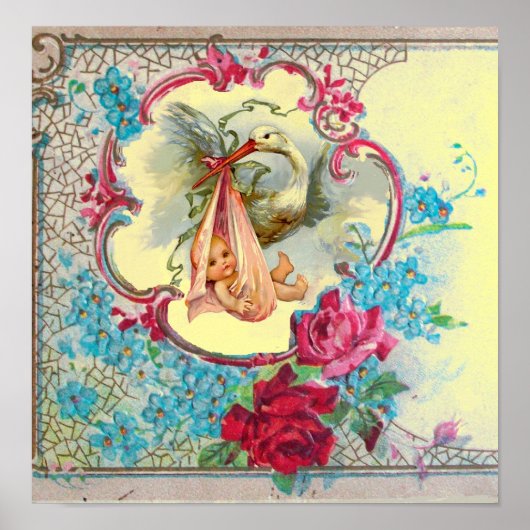 STORK BABY GIRL SHOWER Yellow Poster (Voorkant)