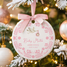 Stork Baby Girl Zwangerschapsaankondiging Kerstmis Keramisch Ornament