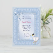 Stork Baby Invite - Blauw Kaart (Staand voorkant)