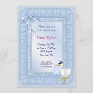 Stork Baby Invite - Blauw Kaart