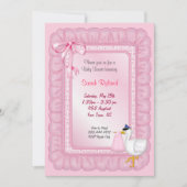 Stork Baby Invite - Roze Kaart (Voorkant)