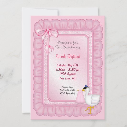 Stork Baby Invite - Roze Kaart (Voorkant)