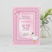 Stork Baby Invite - Roze Kaart (Staand voorkant)