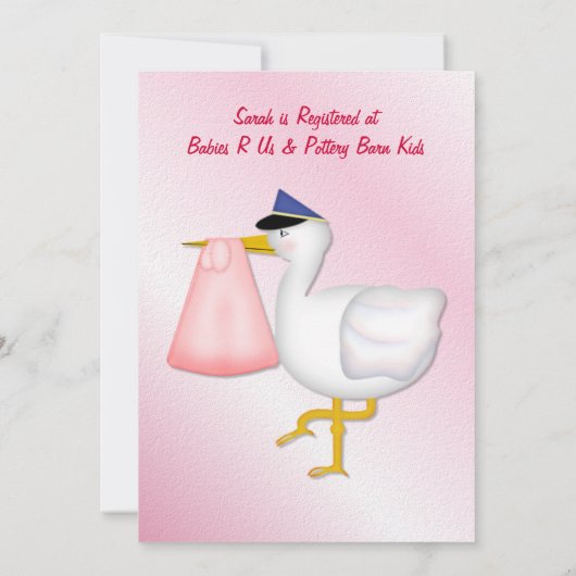 Stork Baby Invite - Roze Kaart (Achterkant)