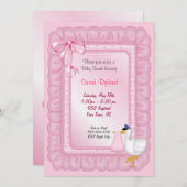Stork Baby Invite - Roze Kaart (Voorkant / Achterkant)