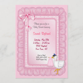 Stork Baby Invite - Roze Kaart