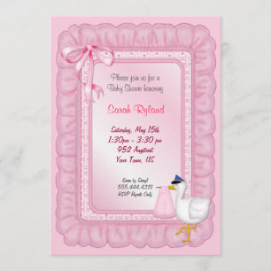 Stork Baby Invite - Roze Kaart