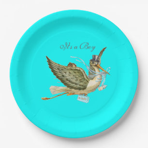 STORK BABY JONGEN DOUCHE Turkoois Blauw Papieren Bordje