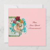 STORK BABY MEISJE DOUCHE MET ROZE ROZEN EN BLOEMEN AANKONDIGING (Achterkant)