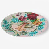 STORK BABY MEISJE DOUCHE MET ROZE ROZEN EN BLOEMEN PAPIEREN BORDJE (Gekanteld)