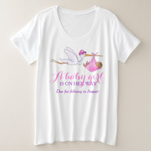 Stork baby meisje op de weg aangepaste datum moede grote maat t-shirt