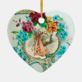 STORK BABY SHOWER 2 MONOGRAM Red Ruby Keramisch Ornament