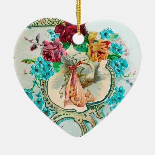 STORK BABY SHOWER 2 MONOGRAM Red Ruby Keramisch Ornament (Voorkant)