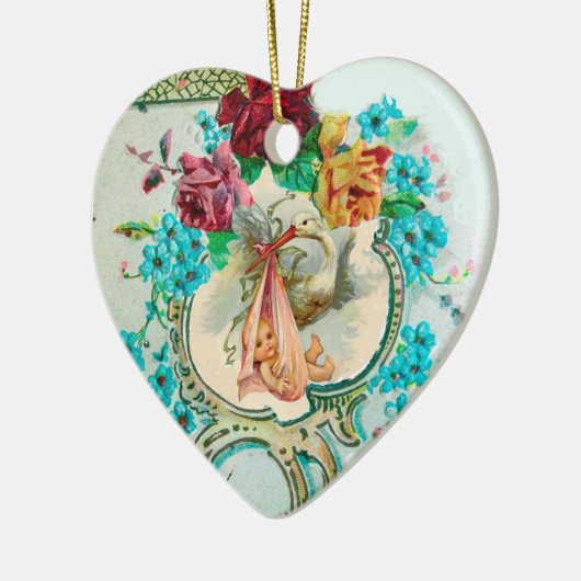 STORK BABY SHOWER 2 MONOGRAM Red Ruby Keramisch Ornament (Links)