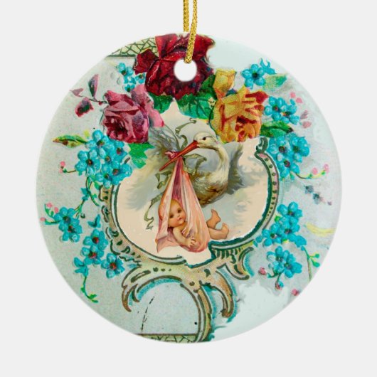 STORK BABY SHOWER 2 MONOGRAM Red Ruby Keramisch Ornament (Voorkant)