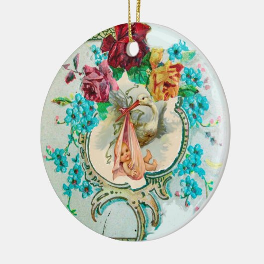 STORK BABY SHOWER 2 MONOGRAM Red Ruby Keramisch Ornament (Links)