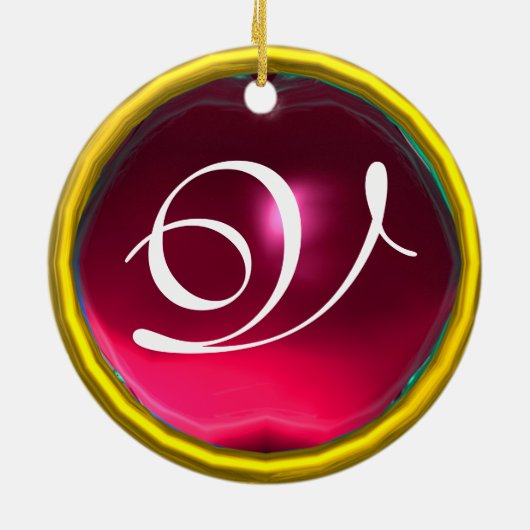 STORK BABY SHOWER 2 MONOGRAM Red Ruby Keramisch Ornament (Achterkant)