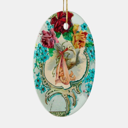 STORK BABY SHOWER 2 MONOGRAM Red Ruby Keramisch Ornament (Rechts)