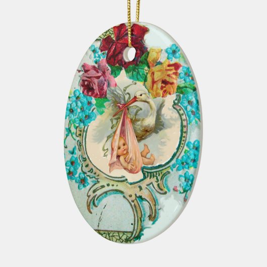 STORK BABY SHOWER 2 MONOGRAM Red Ruby Keramisch Ornament (Links)