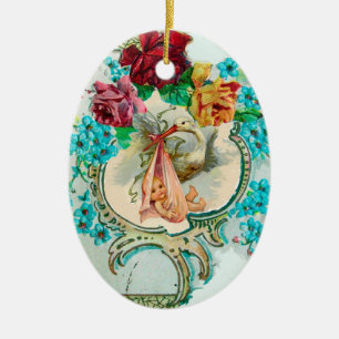 STORK BABY SHOWER 2 MONOGRAM Red Ruby Keramisch Ornament