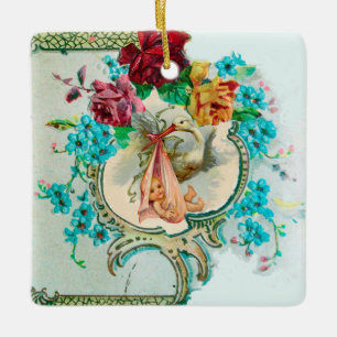 STORK BABY SHOWER 2 Red Ruby Keramisch Ornament