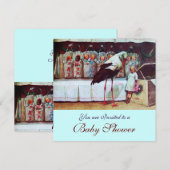 STORK BABY SHOWER 3, blauw Kaart (Voorkant / Achterkant)