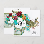 STORK BABY SHOWER 3 MONOGRAM, goudmetaal Kaart (Voorkant / Achterkant)