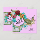 STORK BABY SHOWER 3 MONOGRAM, goudmetaal Kaart (Voorkant / Achterkant)