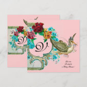 STORK BABY SHOWER 3 MONOGRAM, goudmetaal Kaart (Voorkant / Achterkant)