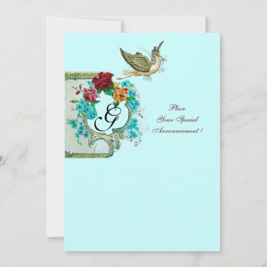 STORK BABY SHOWER 3 MONOGRAM KAART (Achterkant)