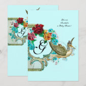 STORK BABY SHOWER 3 MONOGRAM KAART (Voorkant / Achterkant)