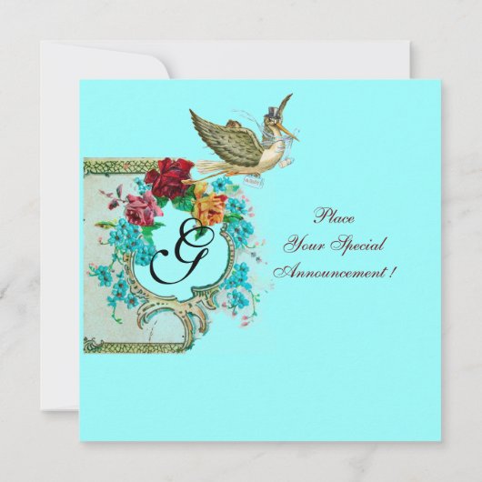 STORK BABY SHOWER 3 MONOGRAM KAART (Achterkant)