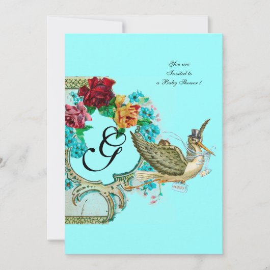 STORK BABY SHOWER 3 MONOGRAM KAART (Voorkant)