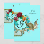STORK BABY SHOWER 3 MONOGRAM KAART (Voorkant / Achterkant)