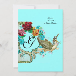 STORK BABY SHOWER 3 MONOGRAM KAART