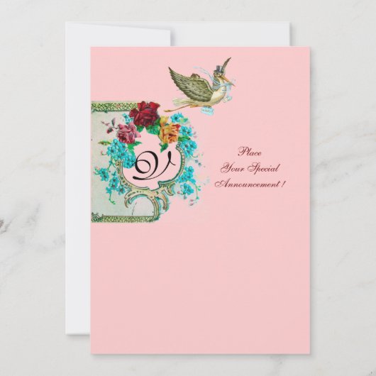 STORK BABY SHOWER 3 MONOGRAM KAART (Achterkant)