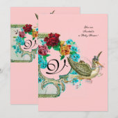 STORK BABY SHOWER 3 MONOGRAM KAART (Voorkant / Achterkant)